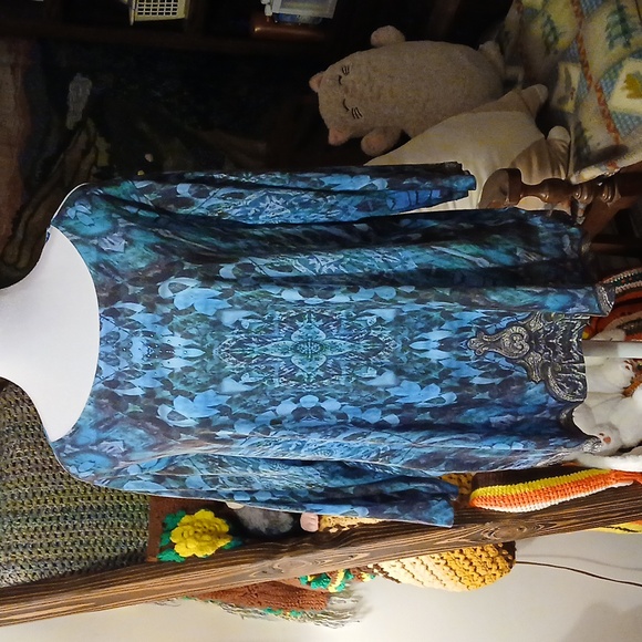 Breckenridge Woman Plus size 2X 3/4 Sleeve Green Boho Print Blouse Top Shirt - Picture 3 of 15